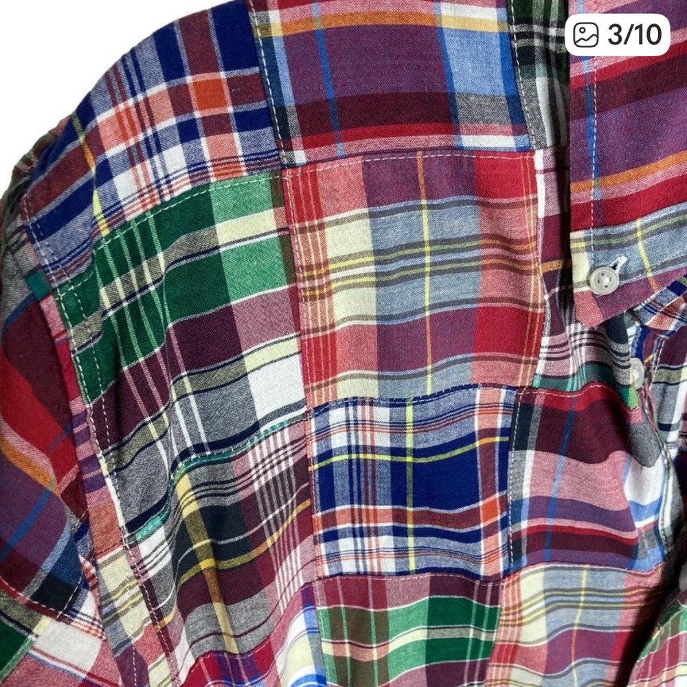 J Press Madras Plaid Classic Red Blue Button Down Mens L Short Sleeve Vintage ? - Picture 3 of 6